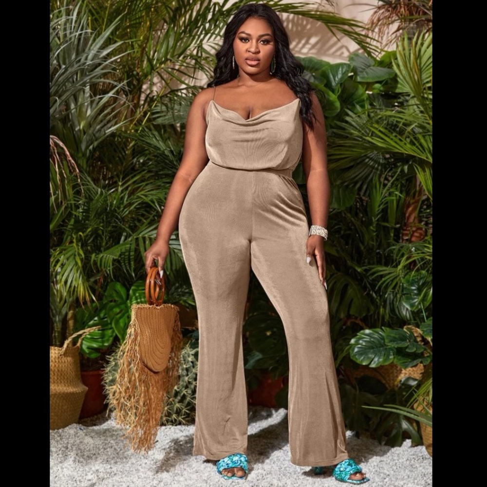 Tan slinky jumpsuit. Super stretchy!